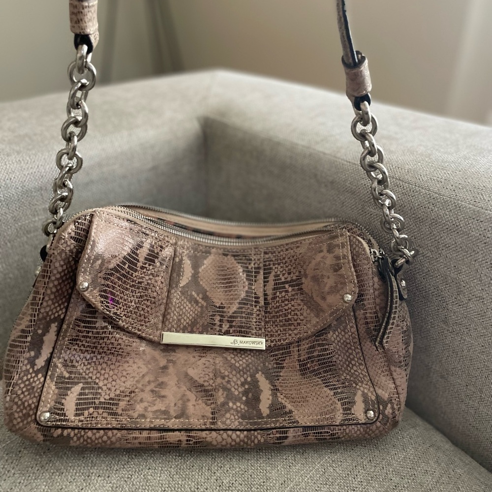 B. Makowsky Brown Shoulder Bag with Snake Print